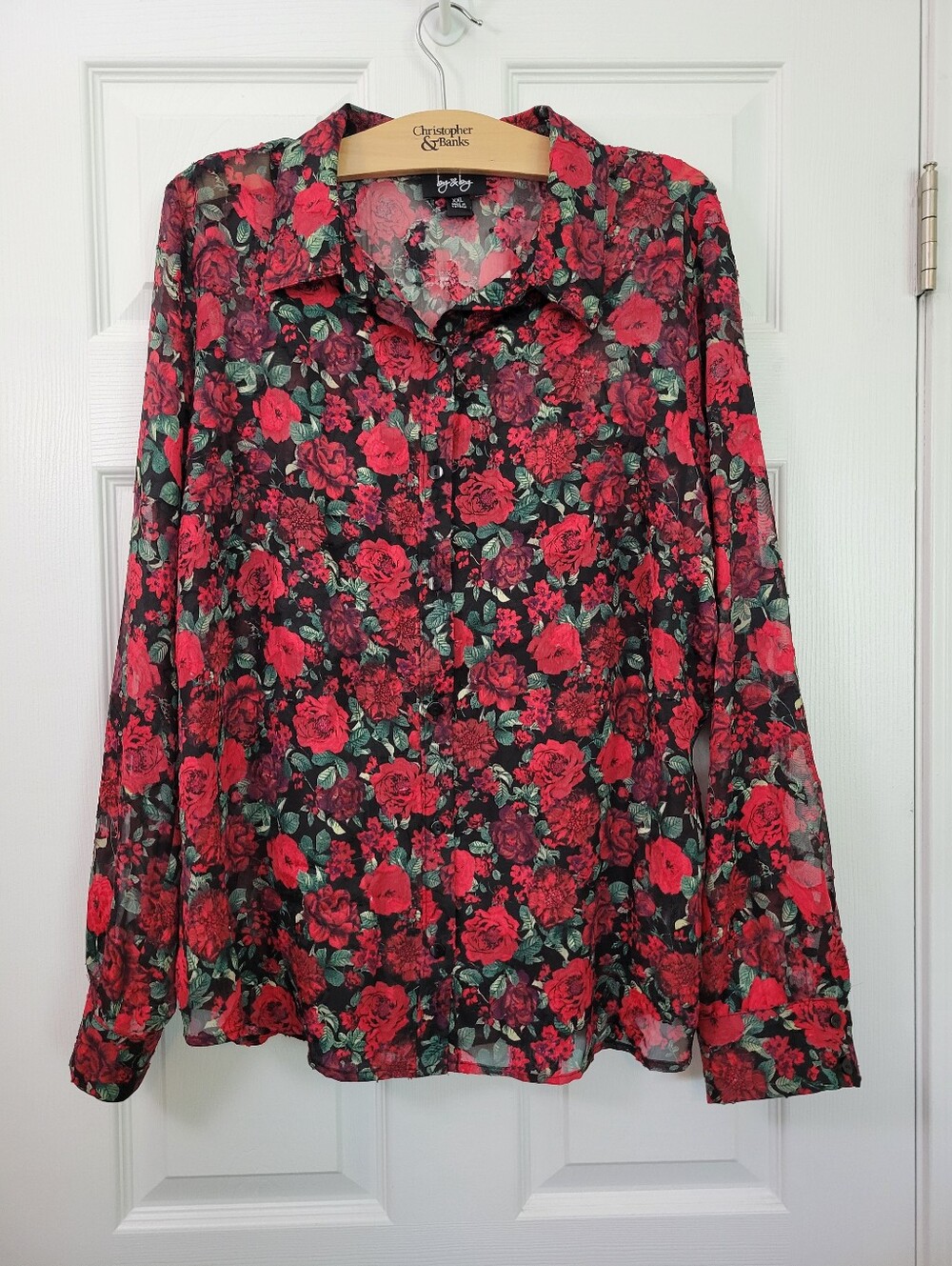 Rose Floral Print Sheer Blouse W/ Cami Size XXL